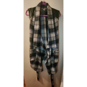 Lisa Rinna Collection Plaid Vest With Faux Leather Large